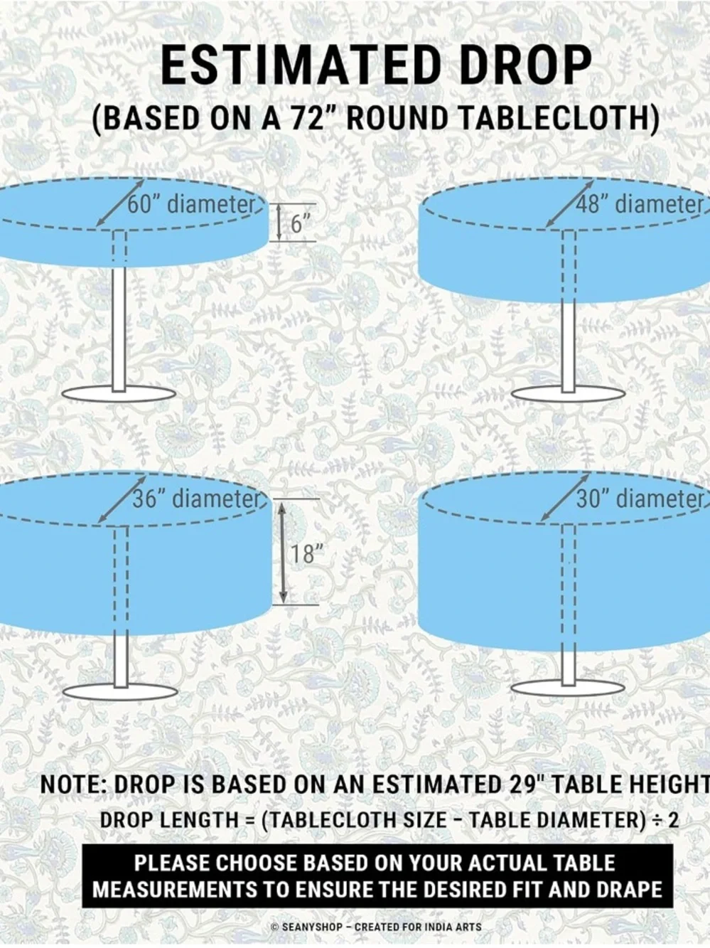 INDIA ARTS NEW Hand Block Print round Tablecloth  72” 100% Cotton Blue Green